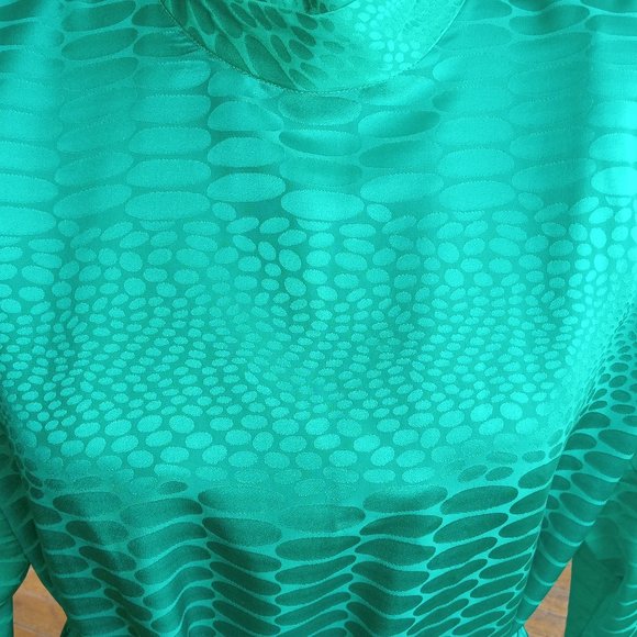 Emerald green long skeeve/high neck silk vintage dress - Picture 8 of 12